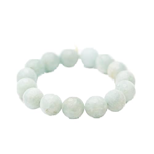 LKBEADS Unisex gem aquamarine 12mm round smooth beads stretchable 7 inch bracelet for men,women-Healing, Meditation,Prosperity,Good Luck Bracelet