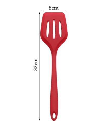 Image of Baskety Silicone Turner Spatula /Slotted Spatula, High Heat Resistant to 480F, Hygienic One Piece Design, Non Stick Rubber Kitchen Utensil for Fish, Eggs, Pancakes, Wok Red Pack of 1