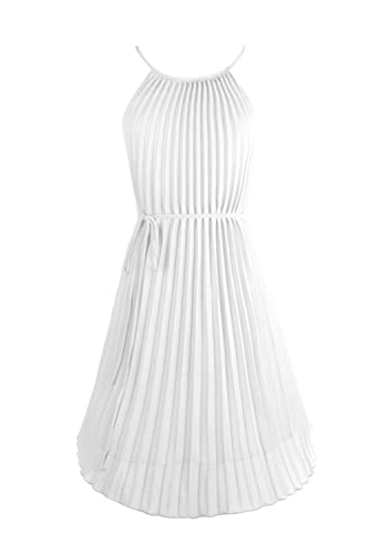 Ellames Women's 2025 Summer Spaghetti Strap Pleated Casual Swing Dress with Belt2