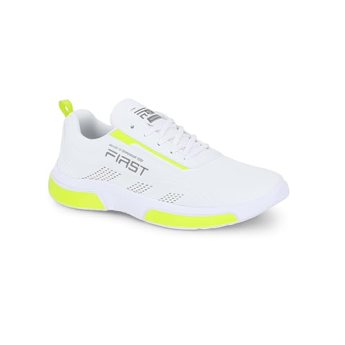 Rapidflex Running Shoes, White with Neon Yellow Accents, Breathable Mesh Upper, PVC Sole,...
