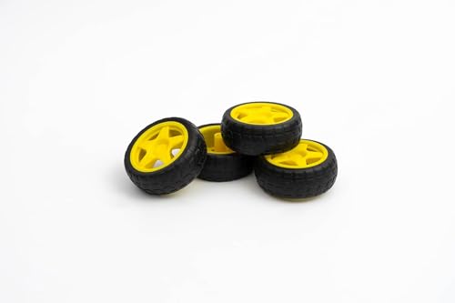 Image of 65 MM GEAR MOTOR TYRE /WHEEL, TYRE FOR TOY CAR, BO MOTOR, DC GEAR MOTOR TYRE, RUBBER TYRE, YELLOW WHEEL PACK OF 4