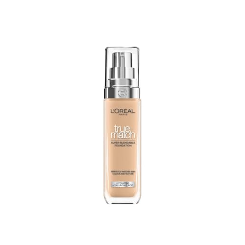 L'Oréal Paris Foundation for Face, Skincare Infused with Hyaluronic Acid, True Match Hydrating Liquid Foundation for All Skin Tones, SPF 16, 5N Sand, 30 ml