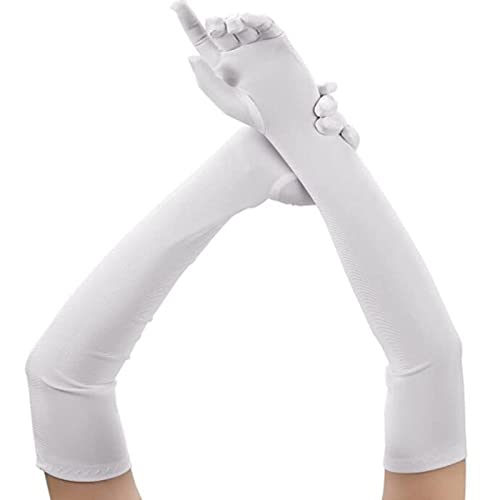 Long Satin Gloves Elbow Length Black Women’s Gloves 20S Finger Flapper Gloves Wedding Bride Gloves Opera Evening Party Gloves (White) #TOP5