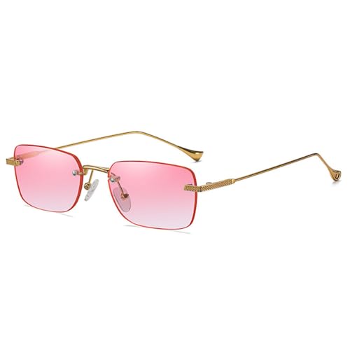 Lunettes de soleil rectangulaires sans monture vintage à dégradé rose UV400