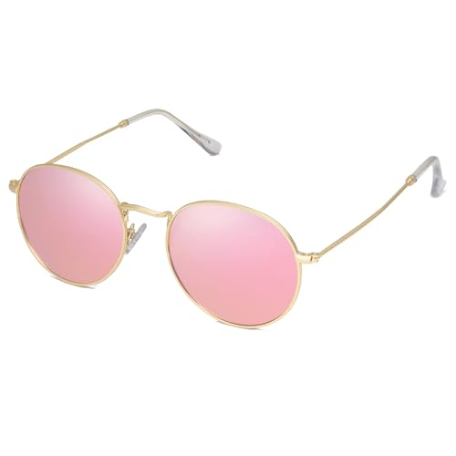 Image of SOJOS Small Round Polarized Sunglasses for Women Men Classic Vintage Shades | Lightweight Stainless Steel Frame UV400 Sun Protection Adjustable Nose Pads SJ1014