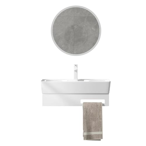 YUGXTH Lavabo sobre Encimera, Lavabo de Cerámica Montado en La Pared, sobre Encimera Lavabo, Lavabo Rectangular, Mueble de Baño Moderno con Espejo y Toallero, para Espacios Pequeños(40cm/15.7in)