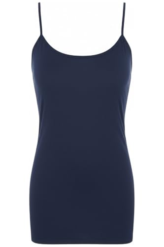 Image of Girls Cami Tank Top Kids Sleeveless Strappy Vest Microfiber Plain Stretchy Camisole T-Shirt Tee for Children Casual Layering Wear Navy Blue 7 to 8 Years