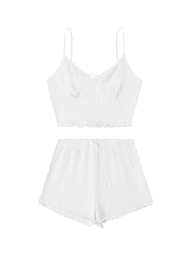 Image of Hilinker Womens Graphic Print Ribbed PJ Set Crop Cami Tops and Shorts Cute Pajamas Set