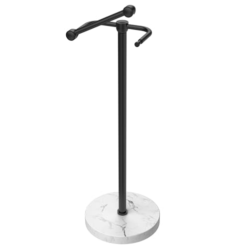 Image of RARXTR Toilet Paper Holder Stand, Bathroom Free Standing Toilet Paper Stand with Modern Marble Base, Post Pivoting Toilet Paper Stand with Stainless Steel Tissue Rack, Rust-Proof & Heavy(Matte Black)