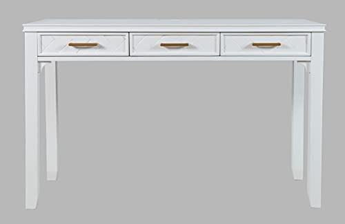 Image of Jofran Mid-Century Modern Acacia Wood Writing Desk with 3 Drawers and USB Charging Port, 48 Inch Computer Desk for Home Office Work, Blanc