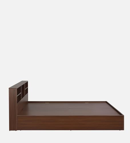 Image of Mintwud Pepperfry Solid Engineered Wood Seto Queen Size Bed with Box & Headboard Storage | Space Saving Wooden Palang | Suitable Furniture for Living Room, Bedroom, Hotel (Planked Walnut Finish)