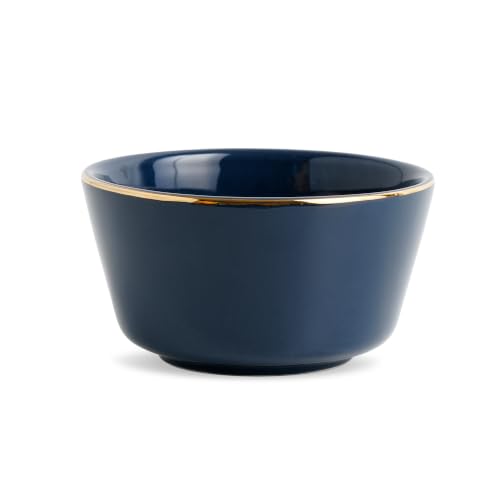 Image of Shay Ceramic Dinner Bowl Set of 4 for Rice, Dal, Salad, Snacks, Fruits & Noodles | Blue with Gold Rim | Microwave Safe Ceramic Serving Bowls for Home, Kitchen & Gifting (Bowl Set of 4 - Blue Gold)