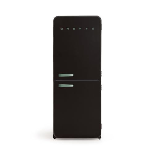 CREATE / RETRO FRIDGE COMBI 185 SAGE/Frigorífico combi negro maneta verde sage con congelador 401L / 190W, sistema No Frost, 3 estantes, 2 cajones, regulador temperatura, 70x65x185 cm