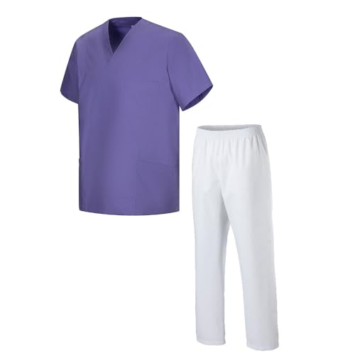 EXNER Medizin Kasack Set – Kasack & Hose für Damen und Herren, Pflegebekleidung Set in 26 Farben, Oberteil farbig + Hose weiß, Schlupfkasack & Schlupfhose, XS–5XL