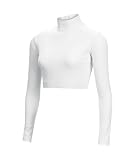 chassé Girls Long Sleeve Cropped Bodysuit, Mock Neck Cheerleading Shirt Youth Sizes (White, YS)