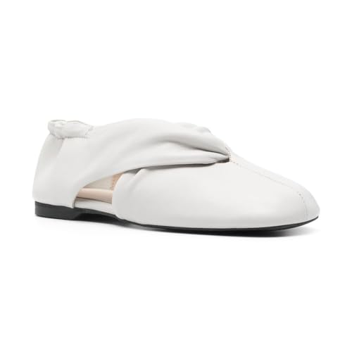 Women's Leather Ballet Flats Cut Out Casual Loafers Square Toe Slip-On Comfortable Shoes Back Elastic Work Flat Shoes3