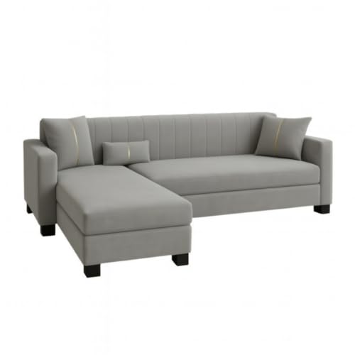 Image of SOCOZI Almeria 4 Seater LHS L Shape Sofa Set | Soft Velvet Suede Fabric | Modern Design | Plush Comfort Cushions for Living Room (Light Grey)