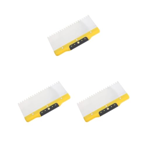 3 Set Drywall Trowel Notched Spreader Plastering Toothed Spatula Plastering Trowel 250mm, Yellow Black