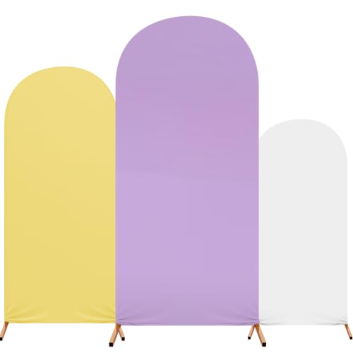 Tingjoo Birthday Party Decoration, Set of 3 Theme Print Arch Cover Spandex Fitted Wedding Arch Stand Covers for Birthday Party, 4ft, 5ft, 6ft(White,Yellow,Purple)