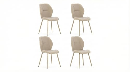 SHIITO | Modelo Katia – Pack de 4 Sillas de Comedor Tapizadas | Confort y Estilo para tu Comedor | Diseño Contemporáneo – Color Beige – 48x86x58 cm