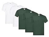 Fruit of the Loom Camiseta para hombre Original T M L XL XXL 3XL 4XL 5XL también conjuntos de colores, 3Verde botella 2Blanco, XL (pack de 5) + 1 bloc de notas de compra HL