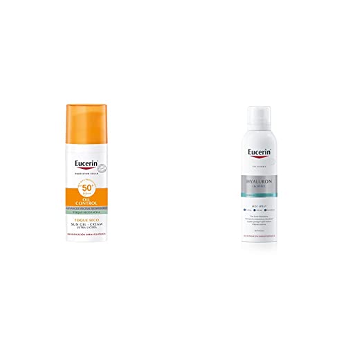 Eucerin Protector solar facial efecto mate toque seco Oil Control, 50 ml + Hyaluron Filler Mist Spray 150 Ml, color, 150 ml, pack