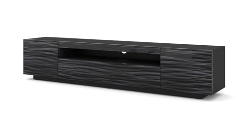 Homlando Aura Meuble TV Universel Sahara Effet 3D, à Suspendre ou à Poser, avec Espace de Rangement, Ouverture pour câble, Salon, 200 cm, Noir Sahara