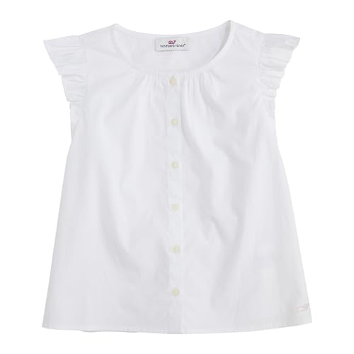 vineyard vines Girls' Poplin Ruffle Button Down Top