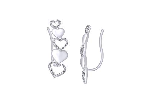 1/4 Ct Natural Diamond Heart Curved Crawler Cuff Earrings 14K White Gold Over Sterling Silver (I-J Color, I2-I3 Clarity, 0.25 Cttw) #TOP19