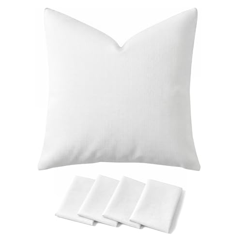 Deconovo Throw Pillow Covers 18 x 18 Inch Set of 4 Covers Only No Insert Faux Linen Decorative Square Pillowcases with Hidden Zipper for Couch Sofa Bed Living Room White