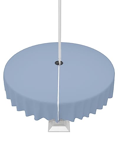HERBED Round Outdoor Table Cloth 60 Inch Solid Color Light Blue Tablecloth with Umbrella Hole, Zipper Table Cover Waterproof Stain Resistant Tablecloths for Patio Party Picnic