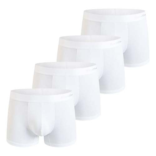 Norcotton Boxershorts Herren 4er Pack Männer Weiß Baumwolle Unterhosen Weiche Gummiband Ohne Kratzenden Zettel Unterwäsche Boxer L