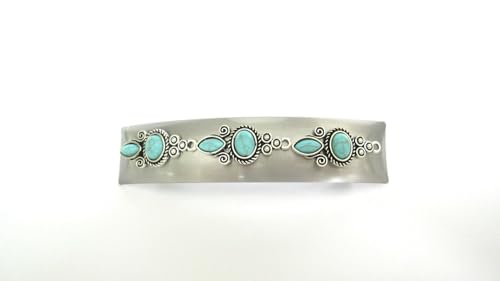 Generic 235213930819_19D2 Blue Stone Silver Tone Metal Native Tribal Hair Clip Barrette cover