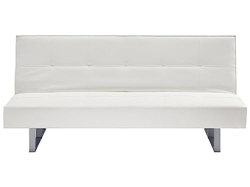 Beliani Sofá Cama tapizado en Piel sintética Blanca 3 plazas diseño Minimalista sin Brazos Convertible Derby