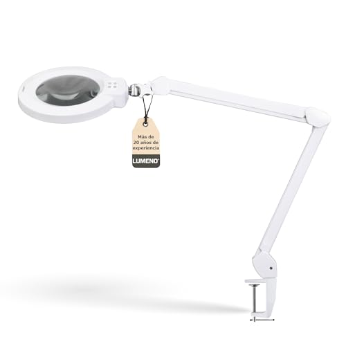 Lumeno 8245PRO Lupa LED con gran lente de cristal auténtico de 172 mm, regulable con interruptor de segmentos y robusta carcasa metálica ideal como ayuda de lectura, para trabajos manuale, 5 dioptrías