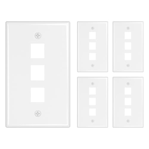 Image of iwillink 3-Port Keystone Wall Plate 5-Pack, Low Profile Ethernet Wall Plates for Keystone Jack, White