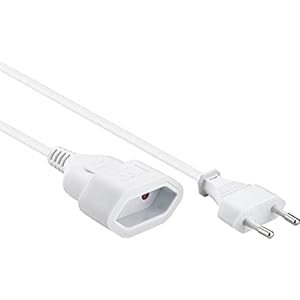PremiumCord Verlengkabel 230 V 2 m, verlengkabel met eurostekker en eurostekker, stroomkabel, stekker, wit