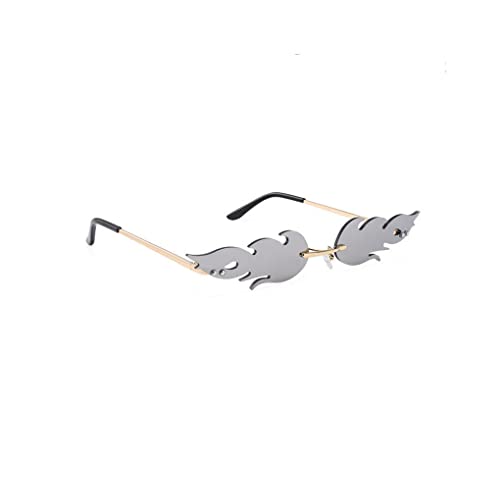 Yihaifu Sun Glass Creative Unique Design Beautiful Rimless PC Frame Flame Shaped Outdoor Vintage Peso ligero para mujer, Plata Cover