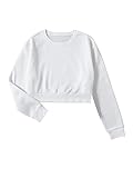 GORGLITTER Damen Crop Pullover Rundhals Sweatshirt Causal Pulli Oberteil Crop Top Bauchfrei Herbst Langarmshirts Weiß XS