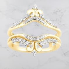 ANGEL SALES 2.20 Ctw Round Cut Diamond Enhancer Wrap Guard Engagement Ring For Women's 14K Yellow Gold Finish
