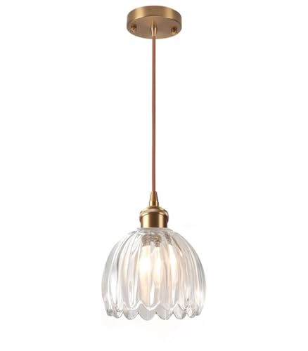 DLGLOLIN Suspension en Verre Fleur Vintage Laiton Doré Lustre Salon Moderne Éclairage de Plafond Art Déco Intérieure Suspendues Pour Salle à Manger...