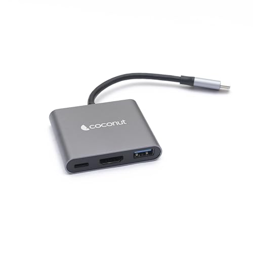 Image of coconut USB C 3 in 1 Dock A Hub | Type C to HDMI 4k Adapter / USB3.0 / USB C Female for Laptop, Desktop, Large Screen of Any HDMI Monitor, TV, Projector, Plug & Play, Portable