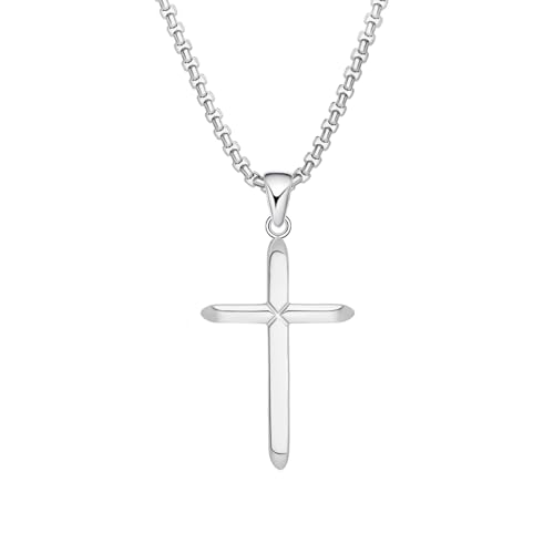 Small Dainty Cross Pendant Necklace 925 Sterling Silver for Women with 18