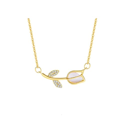 Sterling Silver White Chalcedony Tulip Flower Pendant Necklace