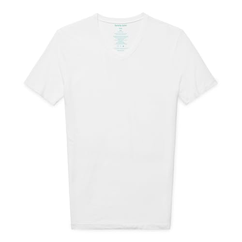 Image of Tommy John Men's High V Neck Undershirt, Second Skin Fabric, Slim Fit T-Shirt with Stay Tuck Design