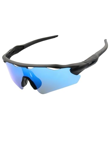 Óculos De Sol Esportivo Ciclismo Proteção Kit Polarizado Original Baixa Pace Pedal Bike Beach Tennis Ftv Corrida UV400 Unissex - Modelo Race - Cacife Brand (Preto Azul Claro Espelhado)