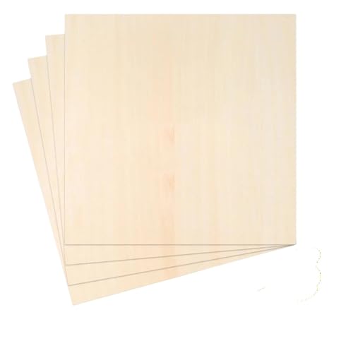 4 hojas de madera sin terminar, hojas de madera contrachapada, hojas de tilo de 12 x 12 pulgadas, tableros de madera sin acabar, palos de madera en blanco (30 x 30 cm)