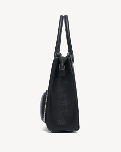 Image of NEWBELLA Women's Vegan Leather Tote Bag with Multiple Pockets and Push-Lock Closure, Black