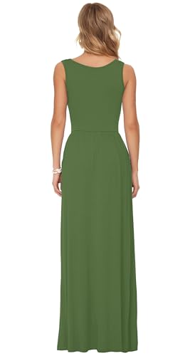 Image of AUSELILY Women's Summer Sleeveless Loose Plain Casual Long Maxi Dresses | Year Round wear solid floral print, Casual daily wear, Empire waist, Floor length, Side pockets New