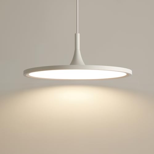 JAYMP Dining Room Modern Pendant Lighting Dimmable LED Disk Light Adjustable Height Kitchen Island Hanging Light Fixture (White, Dia 19.7 inch)